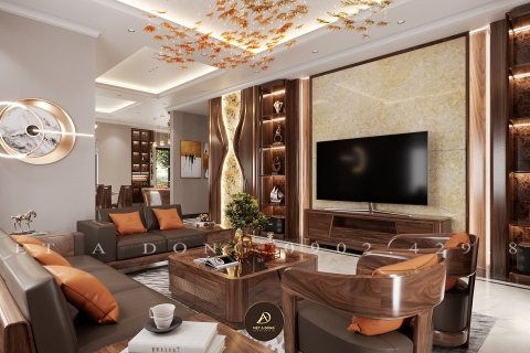 Thiết kế - Thi công nội thất biệt thự gỗ óc chó tại Hoài Đức, Hà Nội - Chú Côi
